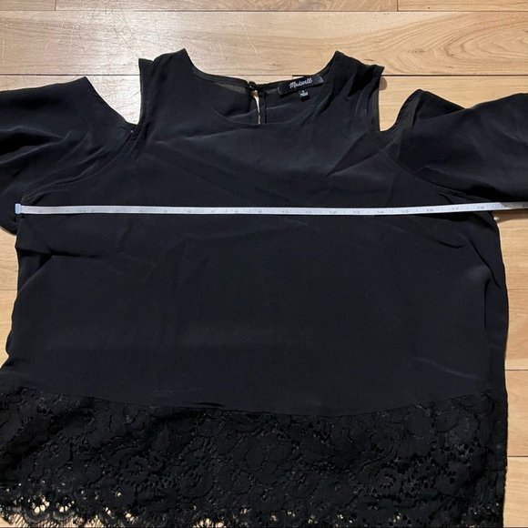 Madewell 100% silk cold shoulder top with lace trim - Picture 7 of 8
